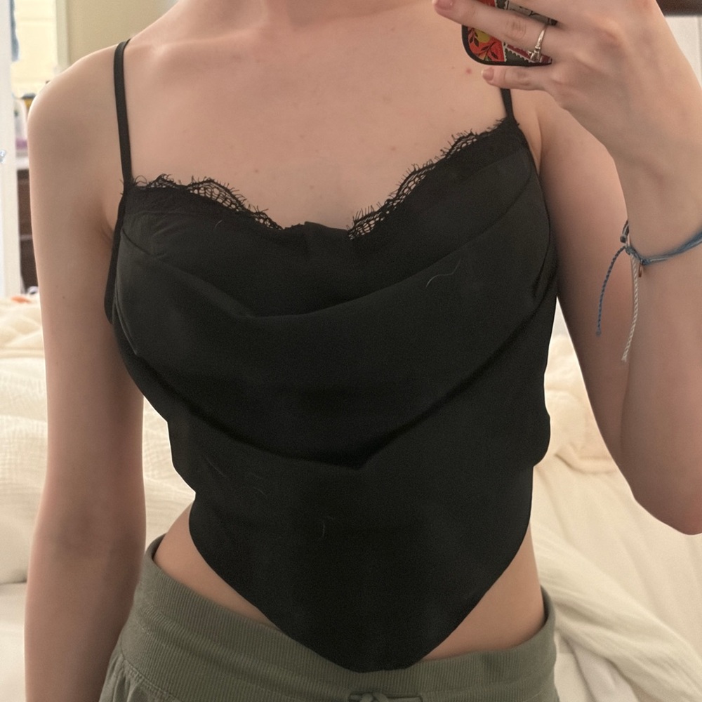 Black chiffon drape tank top